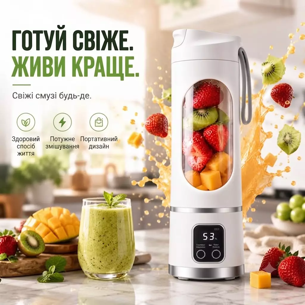 Портативний USB-блендер зі світлодіодним дисплеєм - ідеально підходить для смузі та соків
