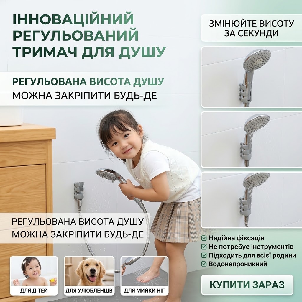 СИЛІКОНОВИЙ ТРИМАЧ ДЛЯ ДУШУ НА ПРИСОСКАХ БЕЗ СВЕРДЛІННЯ