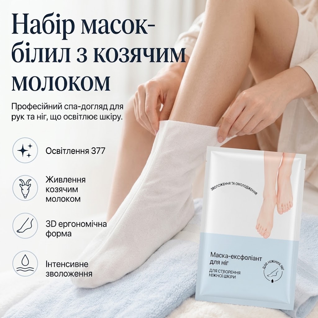 ПІЛІНГ-МАСКА ДЛЯ НІГ «ІДЕАЛЬНІ П'ЯТОЧКИ» З КОЗЯЧИМ МОЛОКОМ