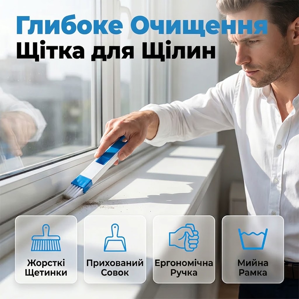 Експрес-Щітка 2-в-1 для Очищення Віконних Пазів, Авто та Техніки