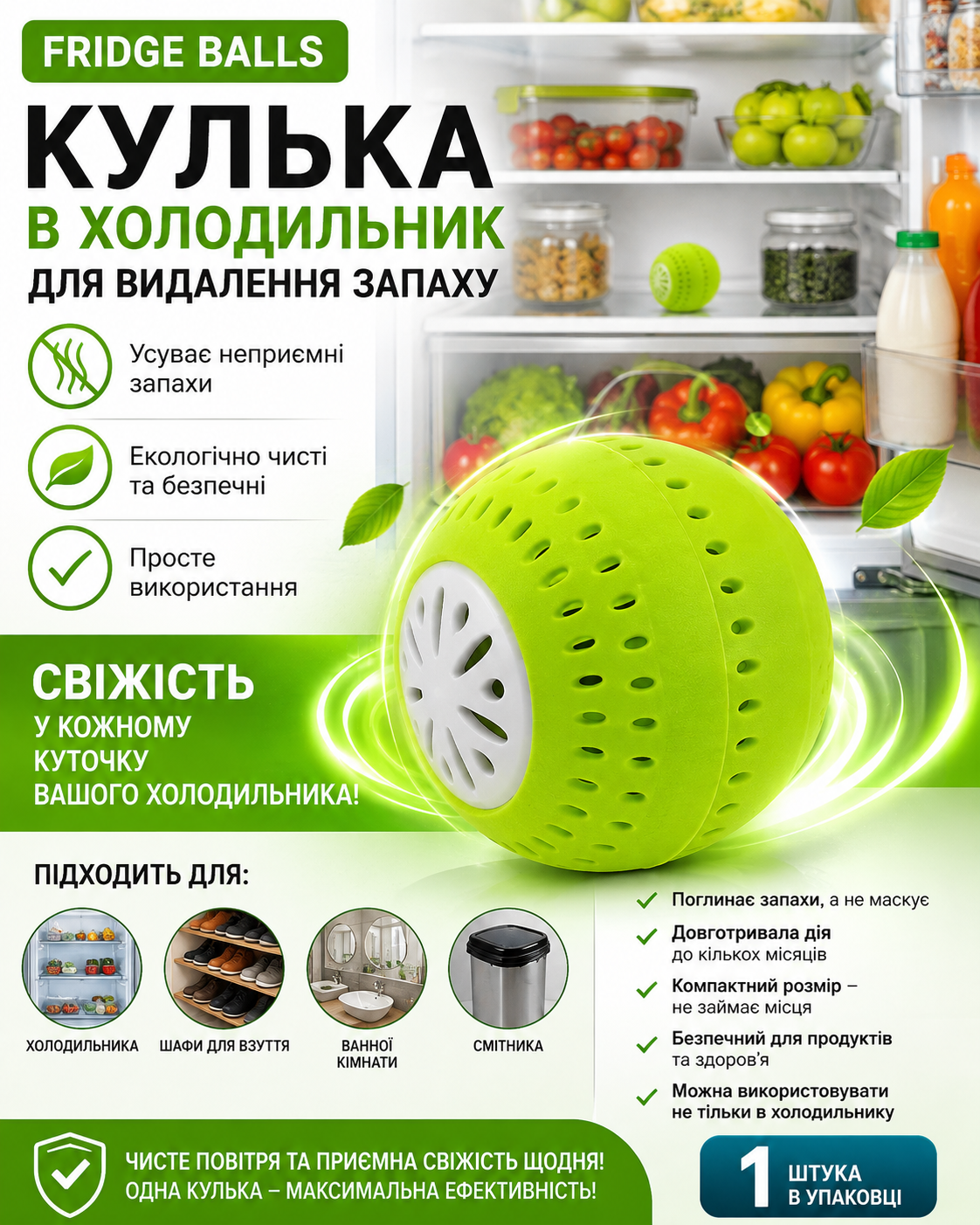 Поглинач Запаху Для Холодильника Fridge Balls 