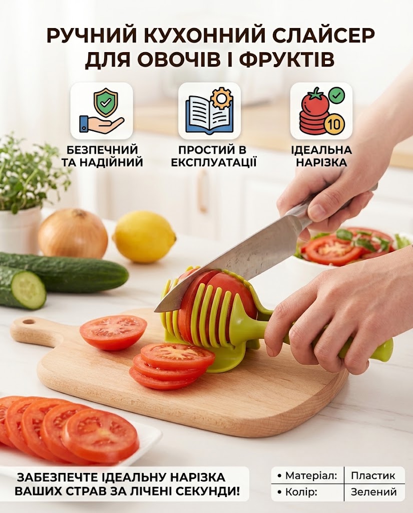Ергономічний слайсер-тримач для ідеальної та безпечної нарізки овочів і фруктів QuickSlice