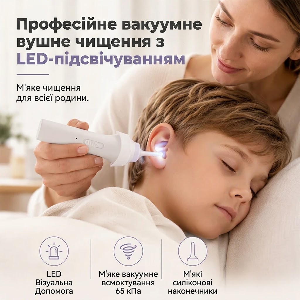 Електричний вакуумний очищувач вух DEOcross C-ears з LED-підсвічуванням