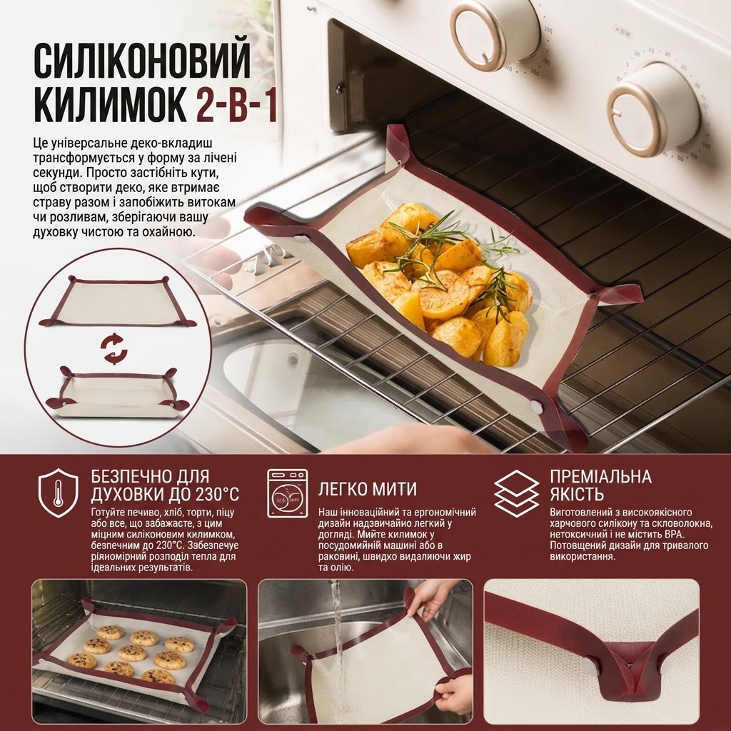  СИЛІКОНОВИЙ КИЛИМОК ДЛЯ ВИПІКАННЯ 2 В 1