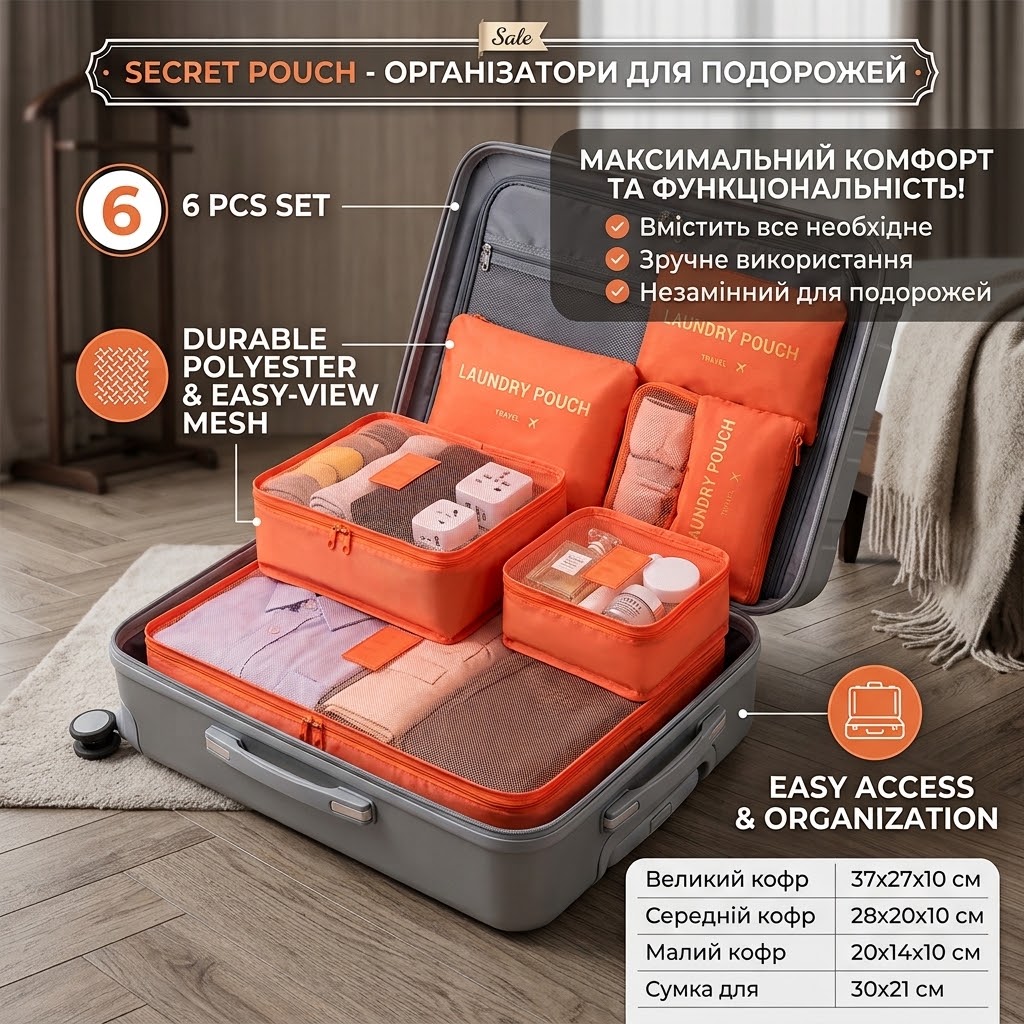 Набір дорожніх органайзерів 6 в 1 Secret Pouch