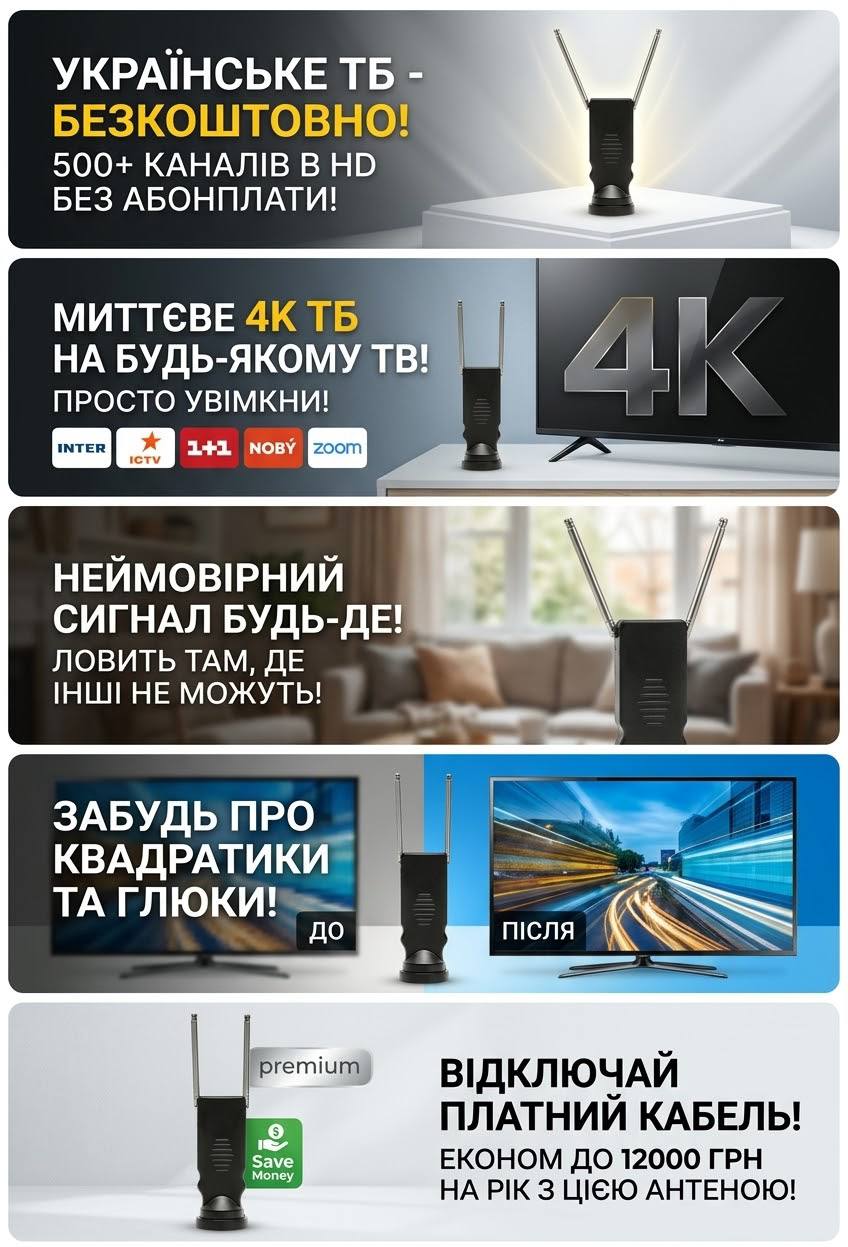 Антена-Підсилювач TV та Wi-Fi 4K UltraHD Premium (500+ Безкоштовних Каналів Без Абонплати)